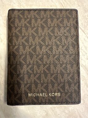 Michael Kors Brown Monogram Card & Key Holder with Gold Logo
